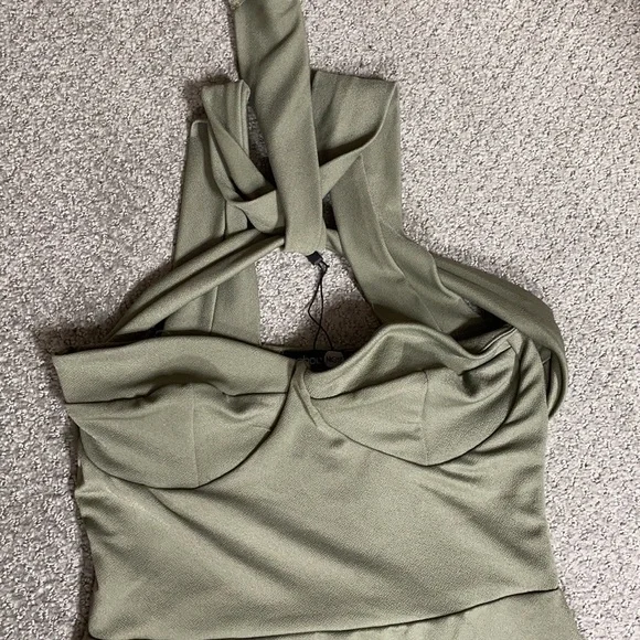 Boohoo night Rira strappy top detail olive green hot hot dress #A - Picture 5 of 10